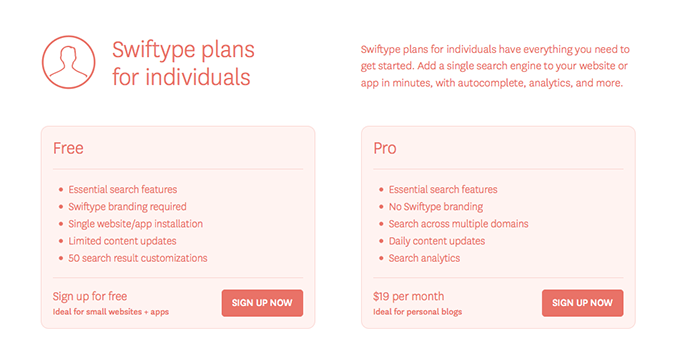 Swiftype Pricing Page