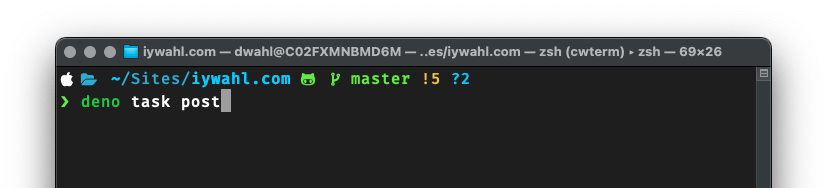 Terminal running the deno task post command